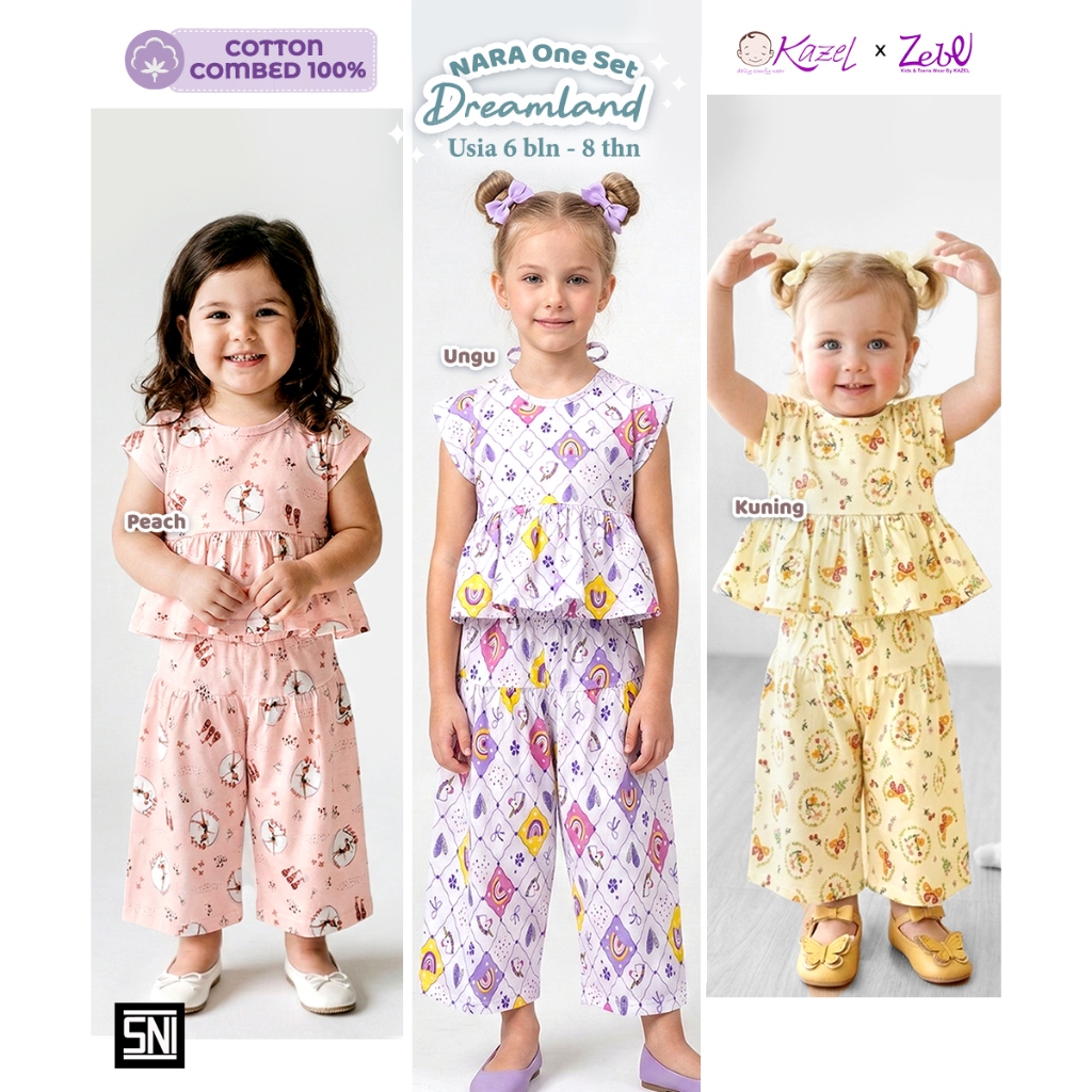 Kazel NARA ONE SET 6 Bulan - 8 Tahun / Setelan Pendek anjang Anak Perempuan / Kado Anak Perempuan Mu