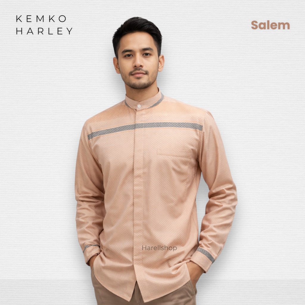 Kemko Harley Ori – Salem dan Dusty Pink Tua Kombinasi Putih – Lengan Panjang & Pendek – Kemeja Koko 