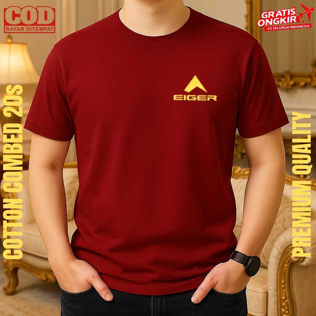 Beli Sekarang (PROMO COD) Kaos Distro Lengan Pendek Pria Wanita Eiger Kiri Logo Gold - 100% Catoon C