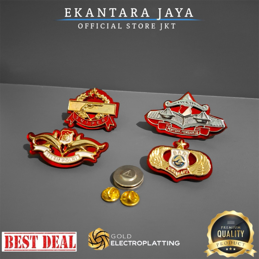 Paket Hemat Set Lengkap Pin Polri- Brevet Selam Polri/Wings Sar/Pembantu Penyidik/Sniper Pendek Full