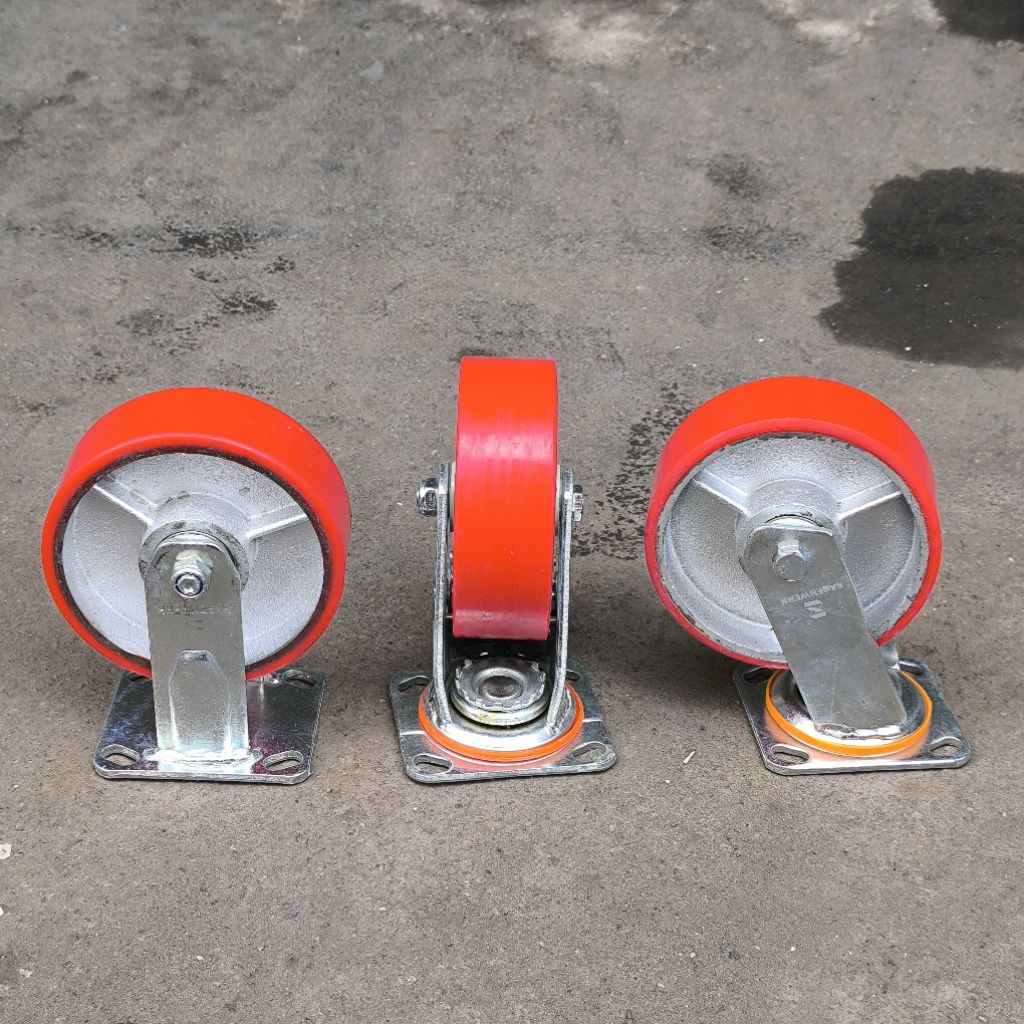 Roda Caster Troli 5 Inch Roda PU Merah Sagenwerk Heavy Duty Roda Troly