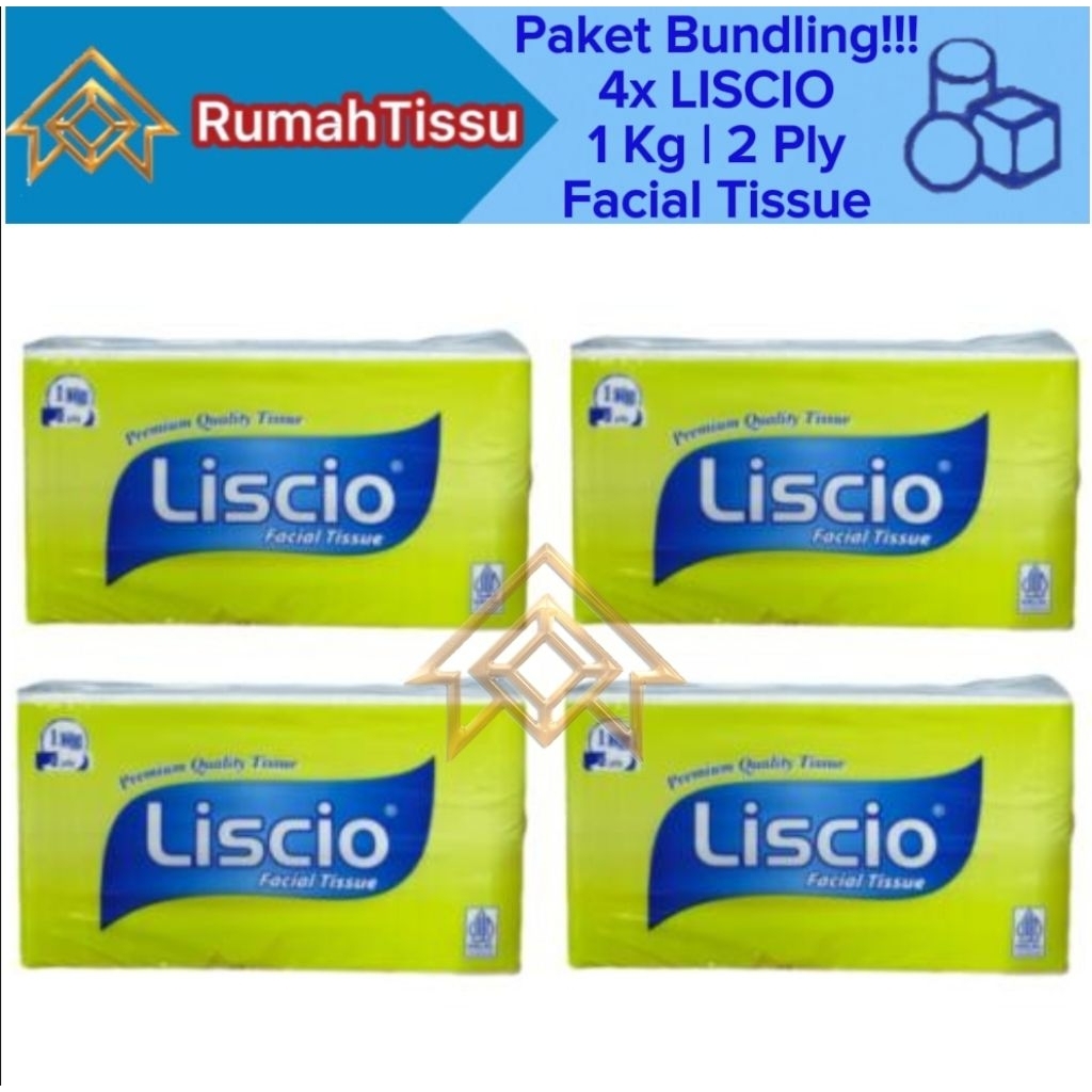 [Paket Bundling 4 Pack] Tisu LISCIO Facial Tissue 1000 Gram 2 Ply Tisu Wajah 1 Kg 2 Ply Murah Grosir