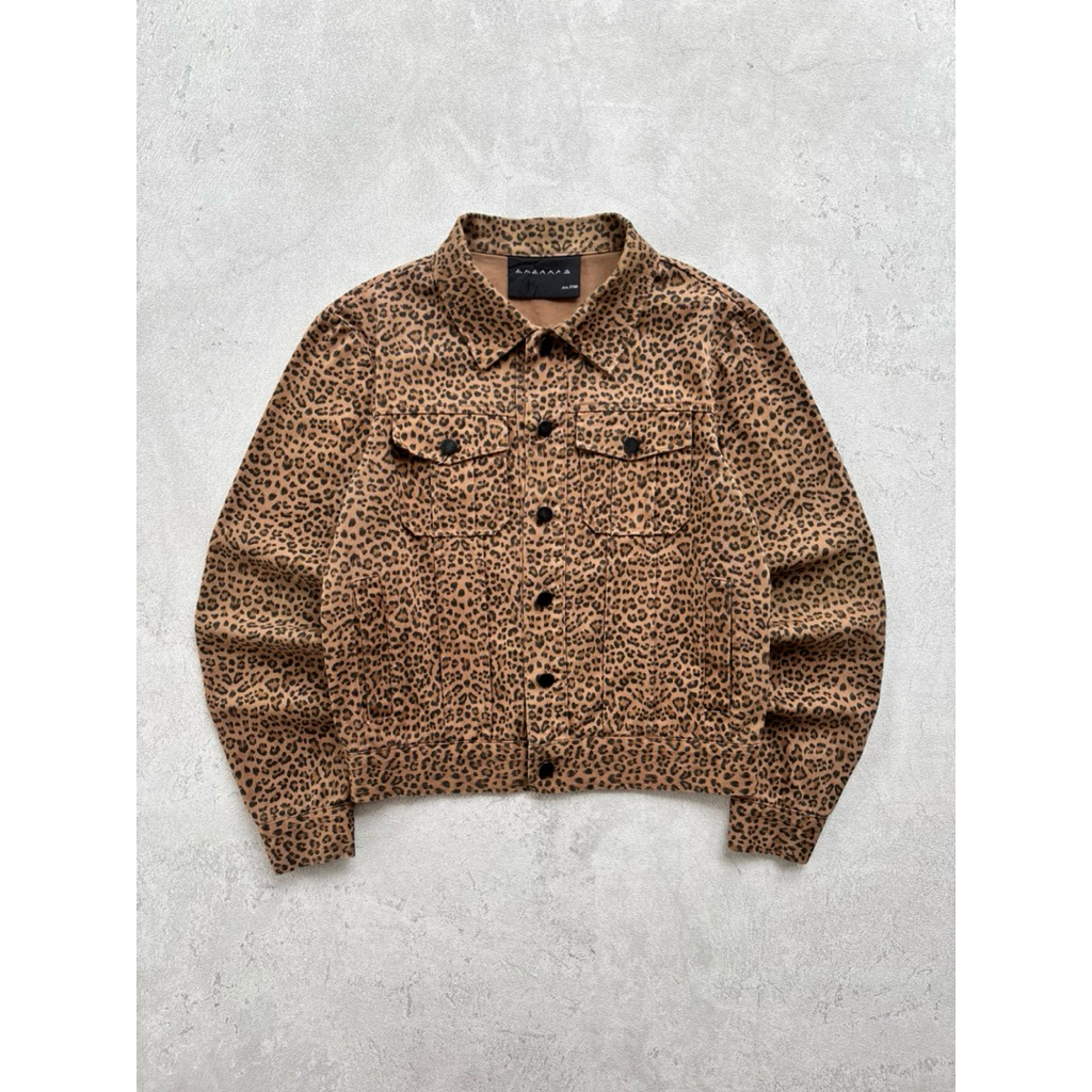 Leopard trucker denim boxy jacket