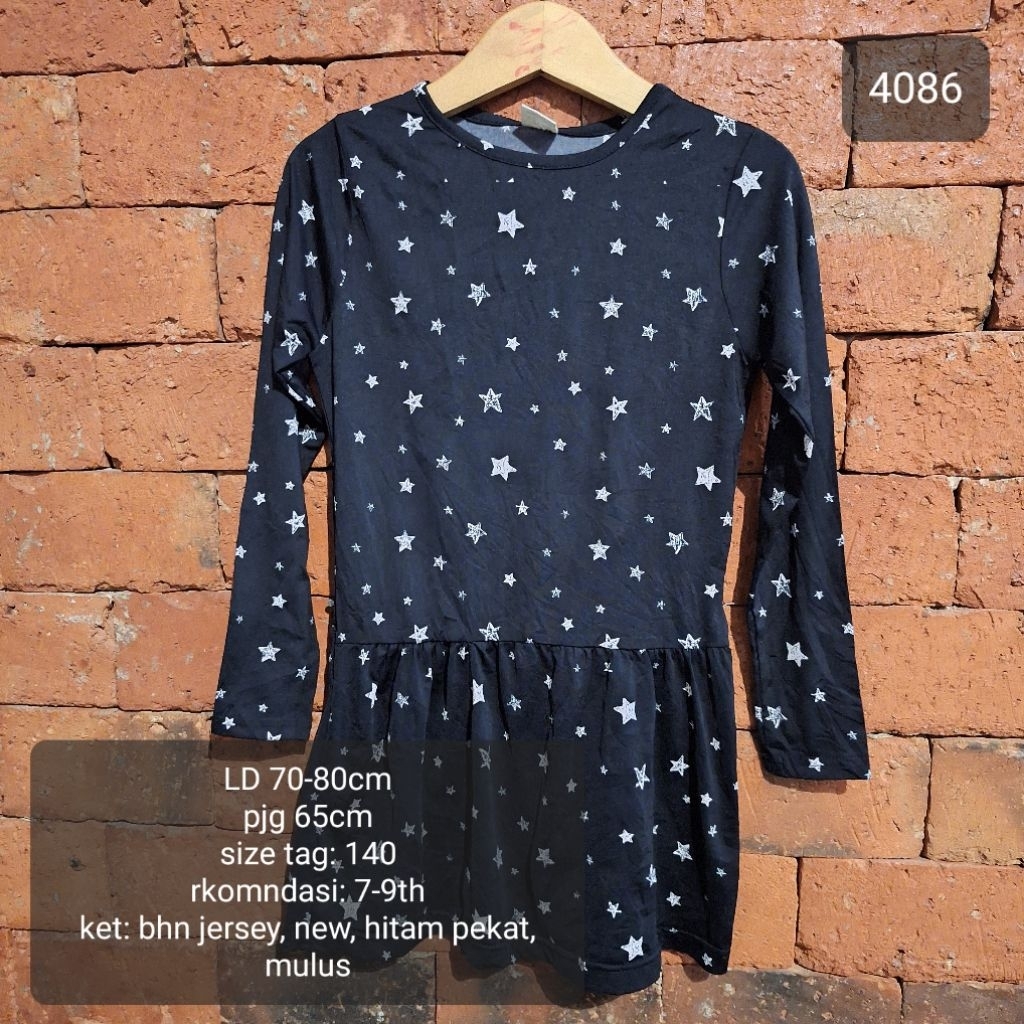 DRESS TUNIK ANAK 7-9 TAHUN HITAM BINTANG MURAH (4086)