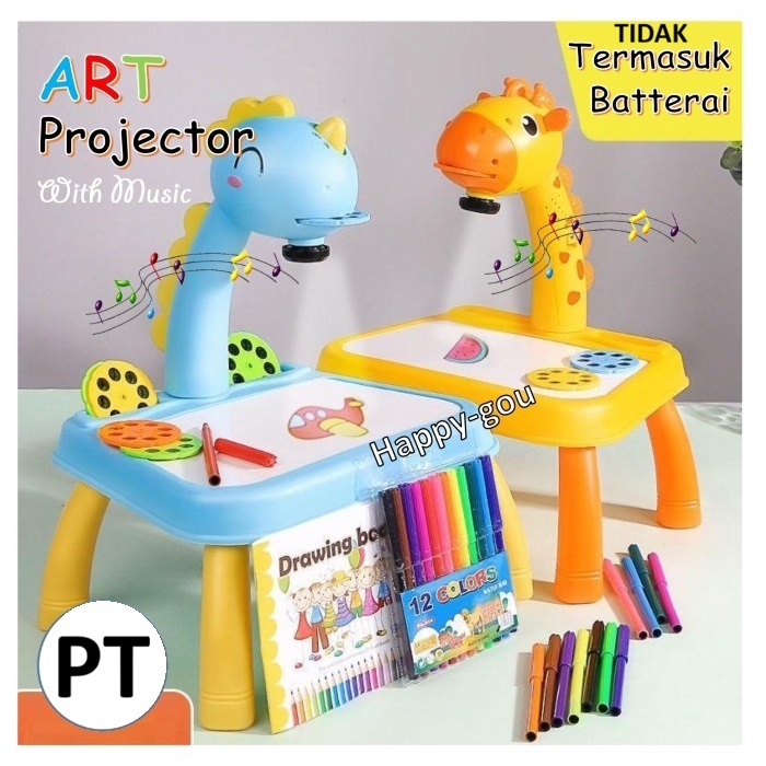 Meja Gambar Proyektor Jerapah - Mainan Edukasi Belajar Anak dengan Lampu dan Musik