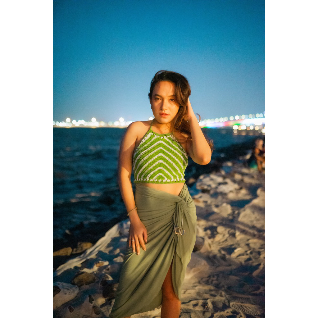 *GVEE* Canggu Top beach Green Hijau / Crochet Premium / Halter rajut / Baju pantai wanita / Atasan W
