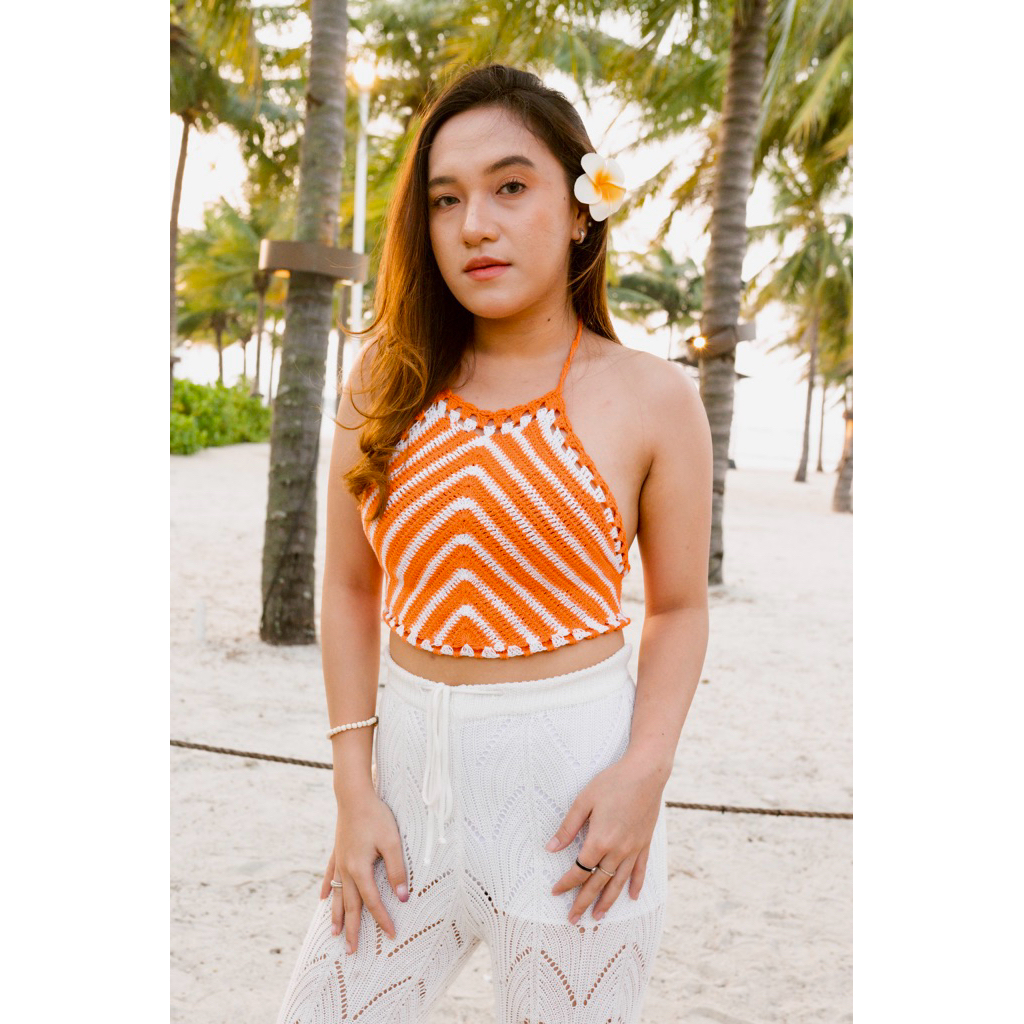 *GVEE* Canggu Top beach Orange / Crochet Premium / Halter rajut / Baju pantai wanita / Atasan Wanita