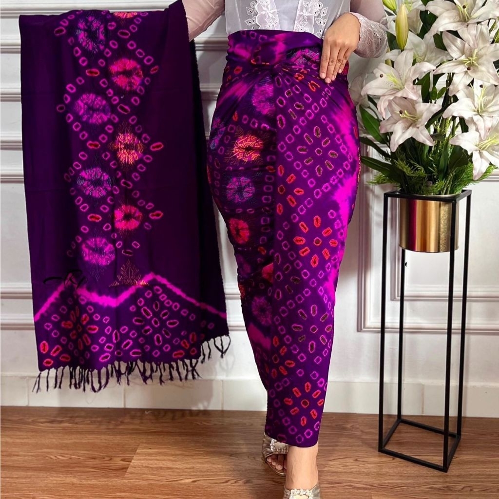 Kamen Lembaran  Sutra Bali mastuli jumputan  cakra Set Selendang besar bawahan tradisional