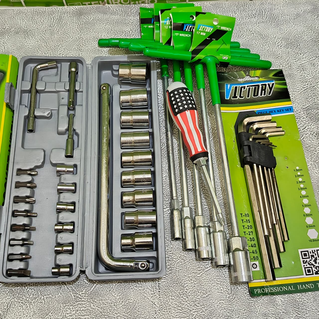 PAKET KUNCI 1 SET LENGKAP / Kunci Shock Seck Set 27 Pcs + Kunci T Set 5 Pcs 8-10-12-14-17 Mm + Kunci