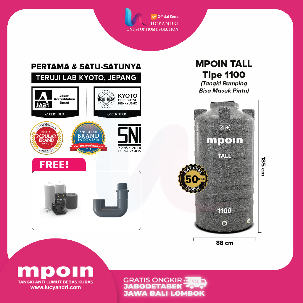 Tangki Air MPOIN PLUS 1100 Tall Toren Tandon 1100 Liter Model Ramping