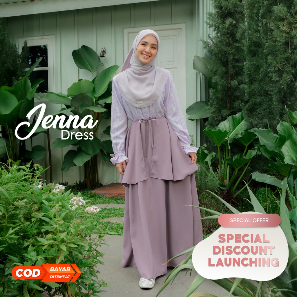 JILBRAVE Jenna Dress Gamis Feminine Set Outer Wanita 4 in 1 Look Motif TENCEL™ Premium