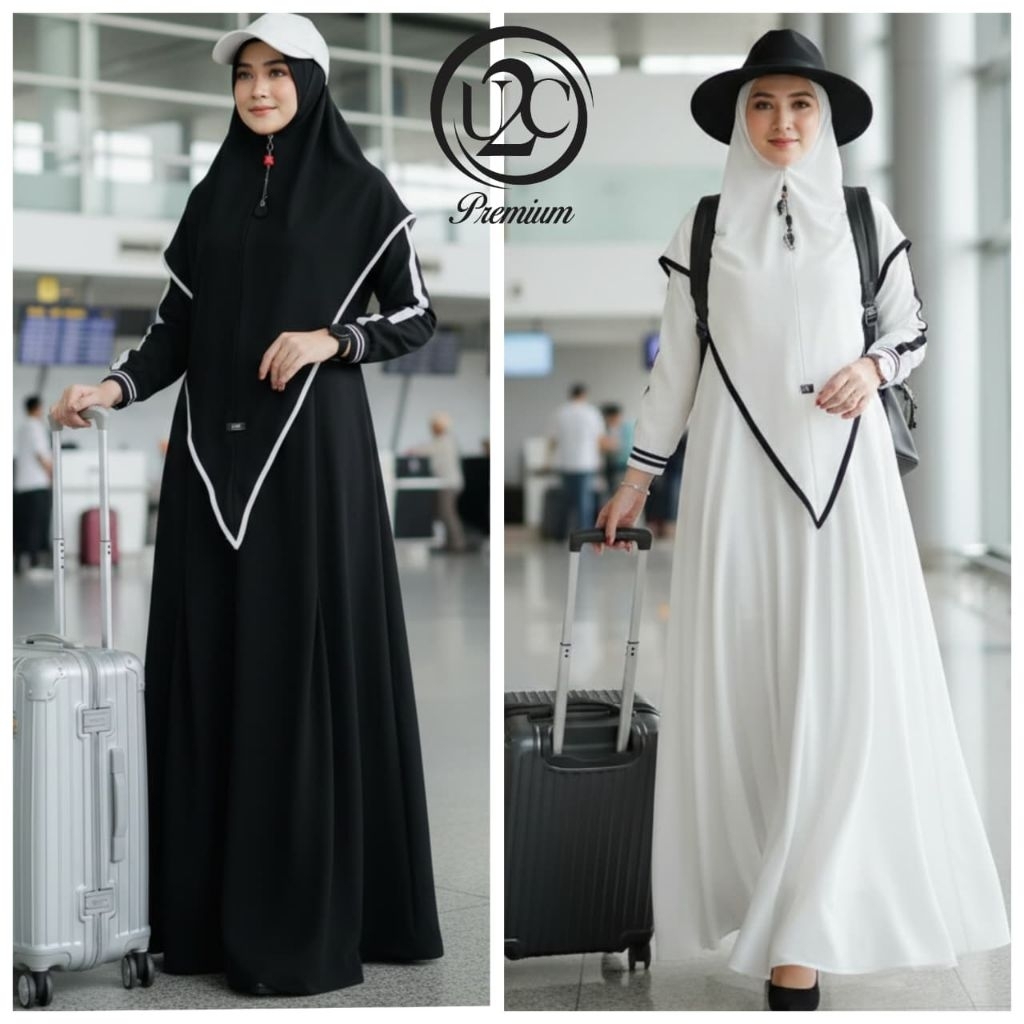 Khodijah Sporty Plain / Gamis Caltry Import mix Jetblack MTA Import Set Hijab Khimar / COD