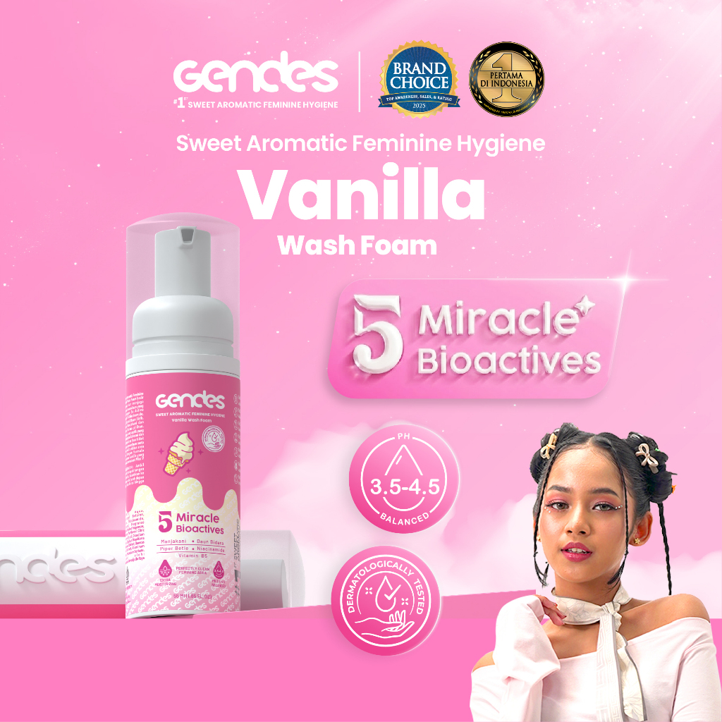 Gendes Sweet Aromatic Feminine Care Wash Foam Vanilla 5 Miracle Bioactives 55 ml Kandungan 5 Bahan A