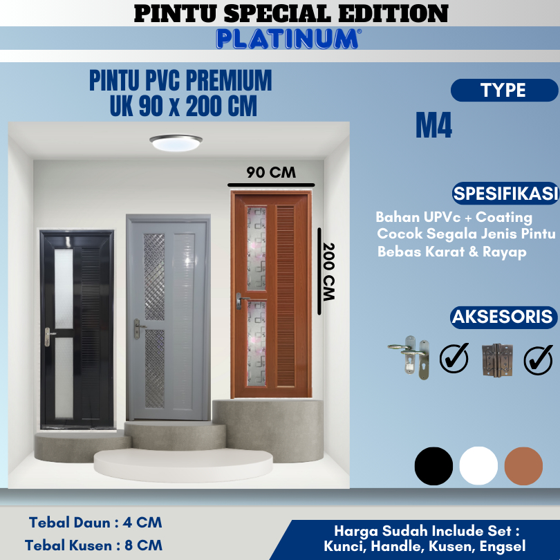 Pintu UPVC Premium 90 x 200 CM TYPE M4 Platinum (Spesial Edition)