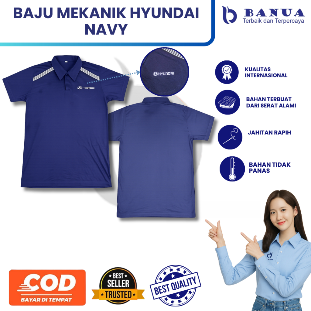 Baju mekanik hyundai Navy | Atasan hyundai  | Baju Biru dongker | Kemeja mekanik dongker