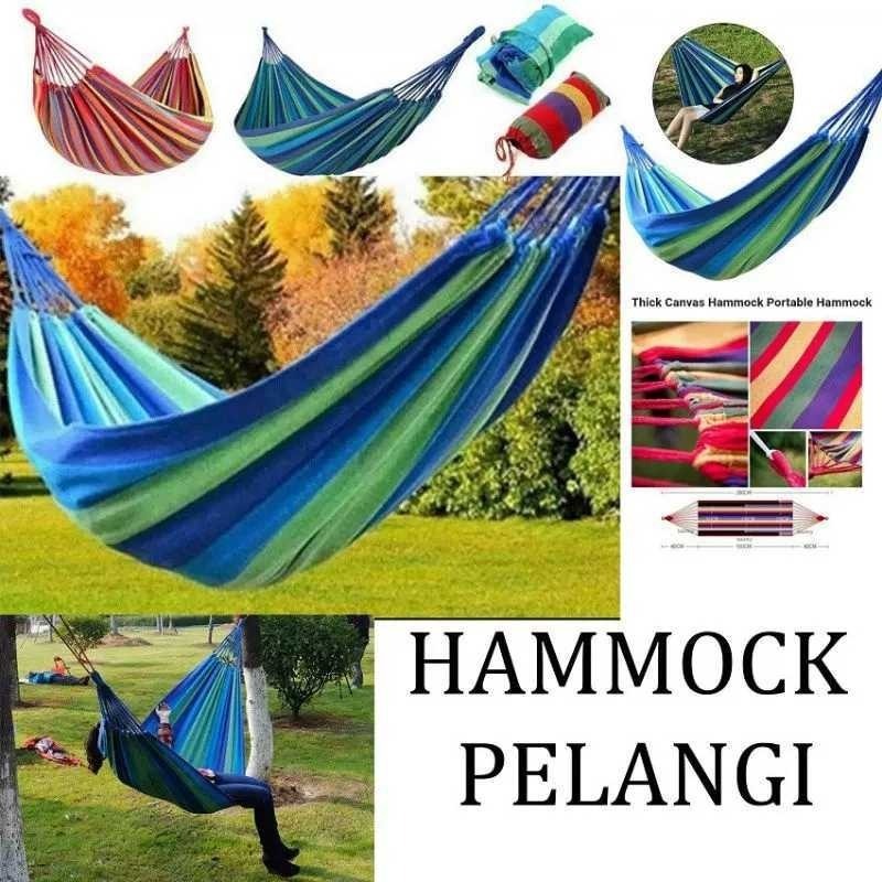 Hammock Pelangi Ayunan Gantung Kain Tempat Tidur pelangi Camping Hiking Outdoor Ayunan Pohon