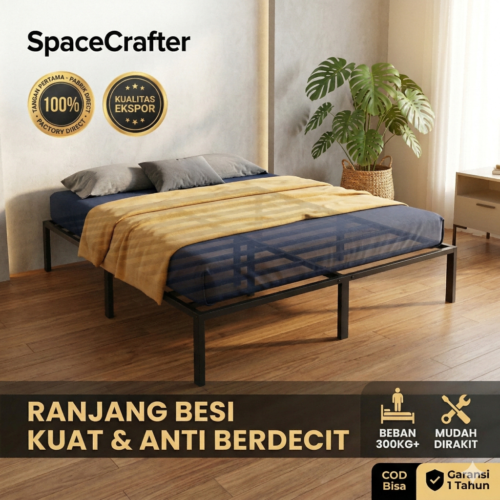 SpaceCrafter Ranjang Besi Kuat & Anti Berdecit / Tempat Tidur Besi Dewasa Minimalis