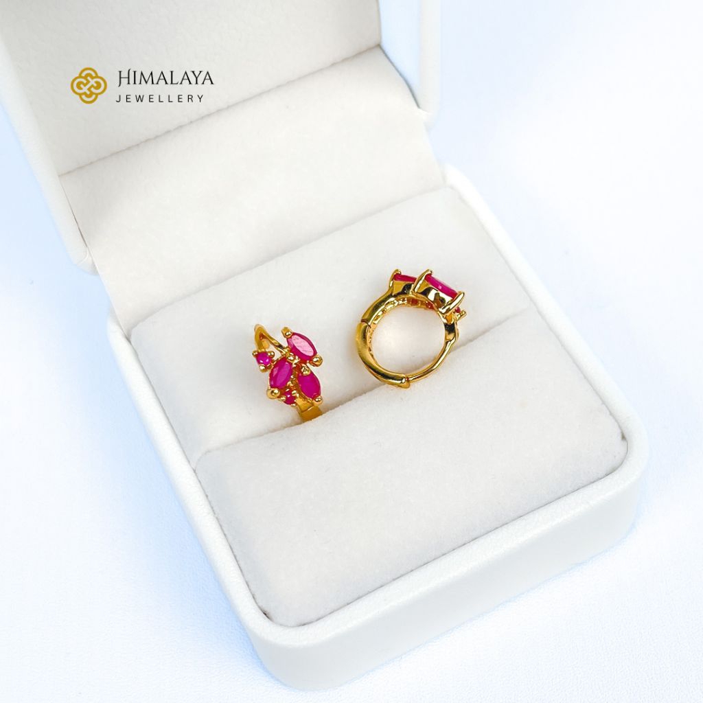 Anting Clip Motif Batu Permata Mirah Bahan﻿ Tembaga Lapis Emas Hongkong Himalaya Jewellery