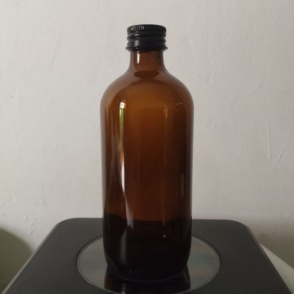 botol kaca 250ml coklat amber tutup ulir alumunium