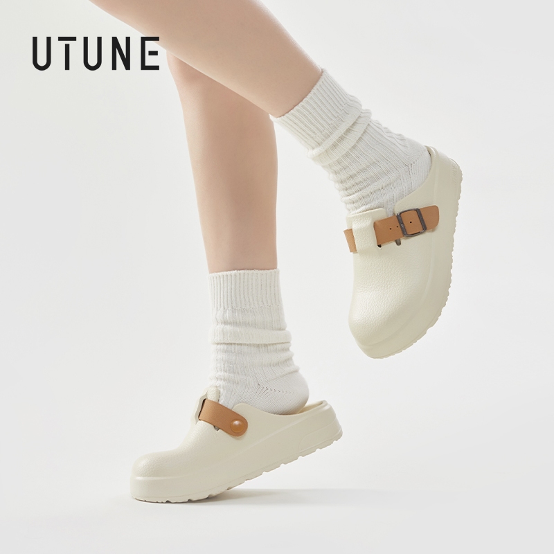 UTUNE Gaya Retro Tanpa Tumit Sandal Setengah Malas Wanita 2025 Gaya Baru Sol Tebal Gesper Sabuk Sepa