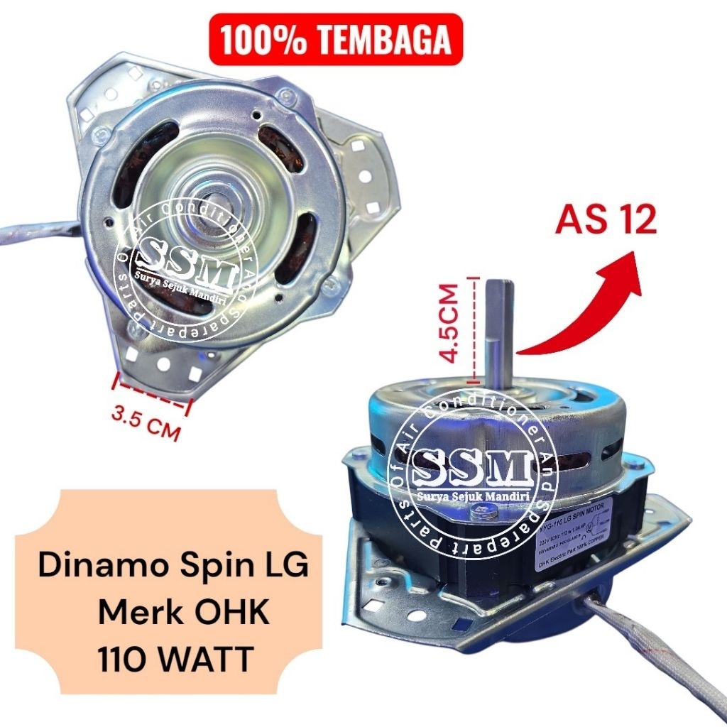 Dinamo Spin Mesin Cuci LG 110 Watt Doubla Bearing Dinamo Spin LG 110 Watt