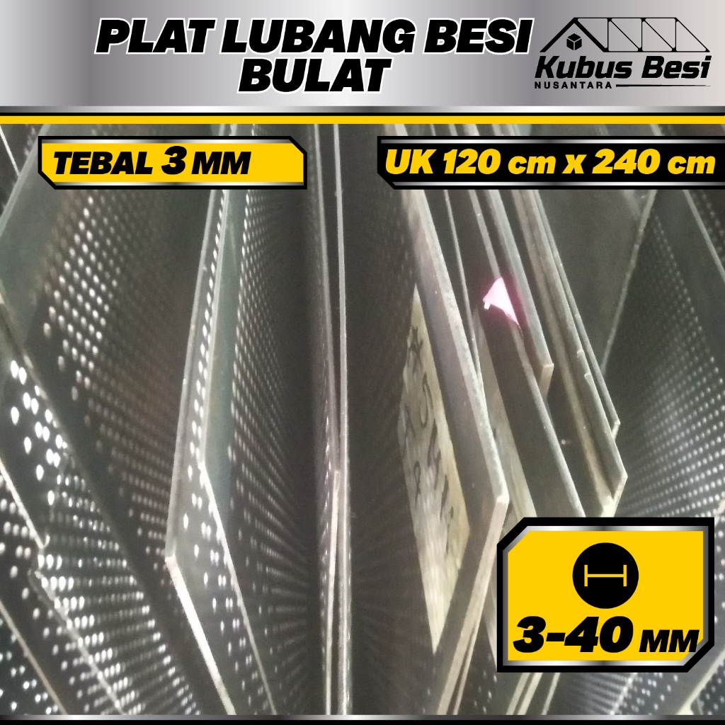 120x240 cm - Plat Lubang Bulat 2,3,4,5,6,7,8,9,10-20 mm - Tebal 3 mm. Ram Gril/Plat Lubang Besi Perf