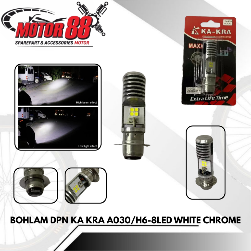 Lampu depan motor LED KA-KRA 8LED H6 AC DC motor matic bebek
