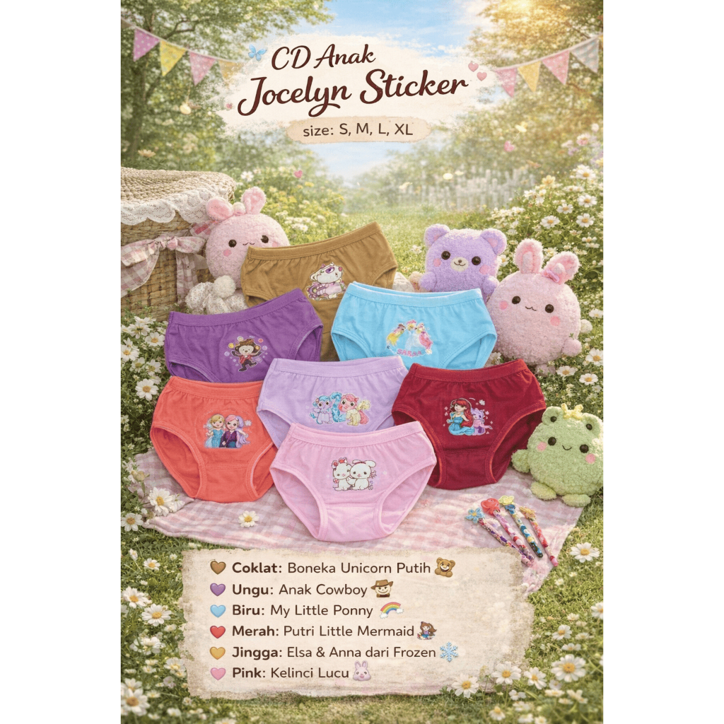CD Anak Perempuan Jocelyn  | Celana dalam anak murah | Bahan Lembut | Motif Karakter