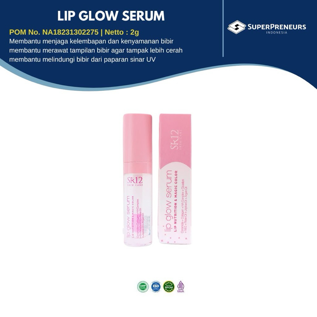 Lip Glow Serum Bibir SR12 Skincare Kosmetik - Lipstik & Pelembab Bibir Alami - Serum & Pemerah Bibir