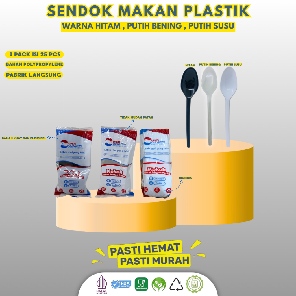 [25 Pcs] Sendok Makan Hitam / Sendok Plastik Food Grade Premium / Sendok Makan Tebal / WSH25