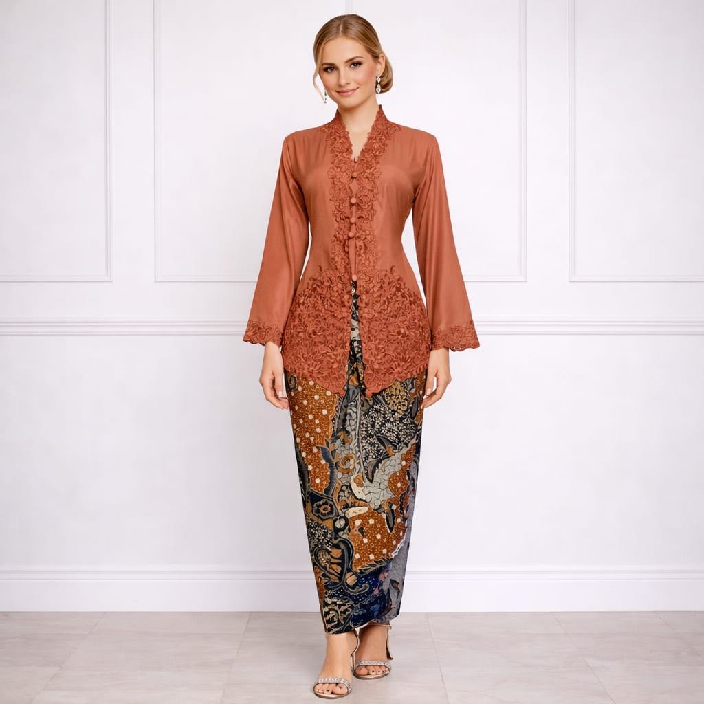 Kebaya 1 Stel Merah Bata Farah Bordir Encim 607