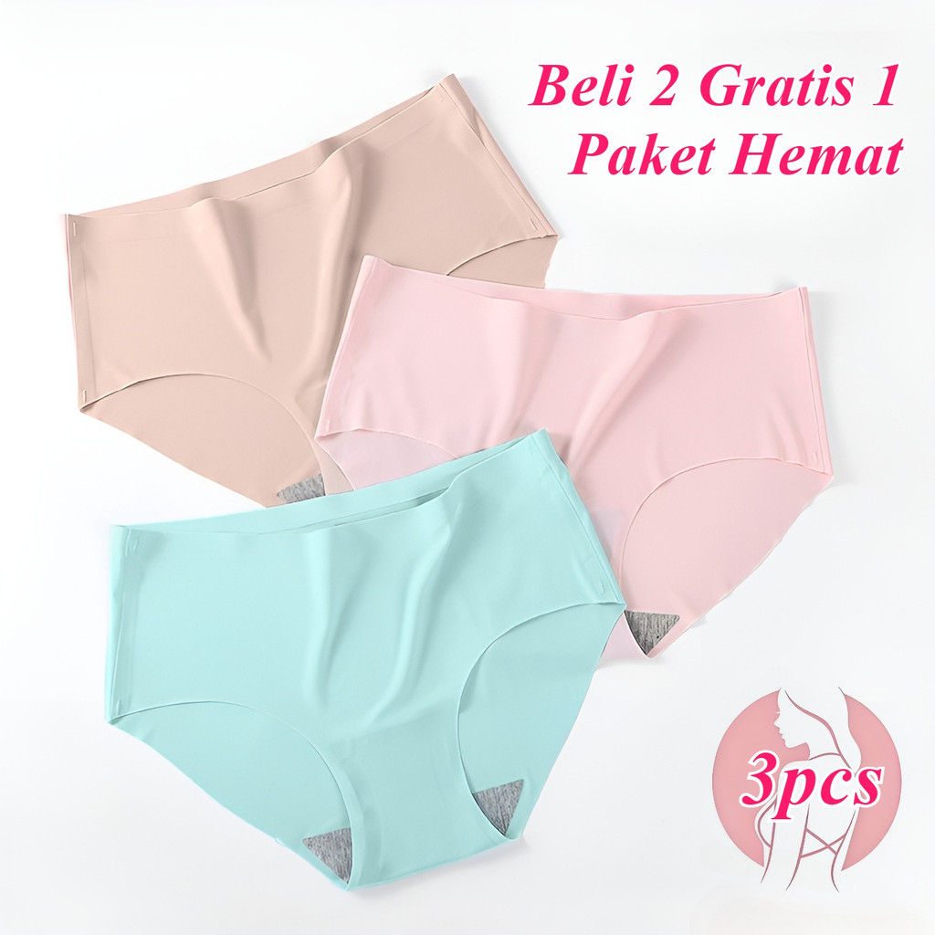 [Beli 2 Gratis 1]Celana Dalam Wanita Seamless, COD, Paket Hemat isi 3pcs CD, Size M-3XL