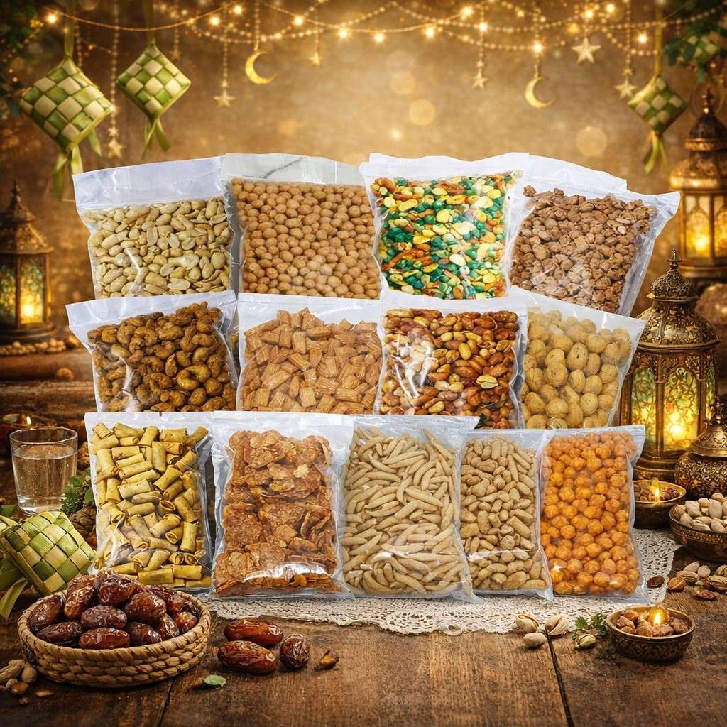 Aneka Kacang & Kue Kering Lebaran Kacang Mede Tepung Telur Atom Bali Bawang Jaipong Thailand Emping 