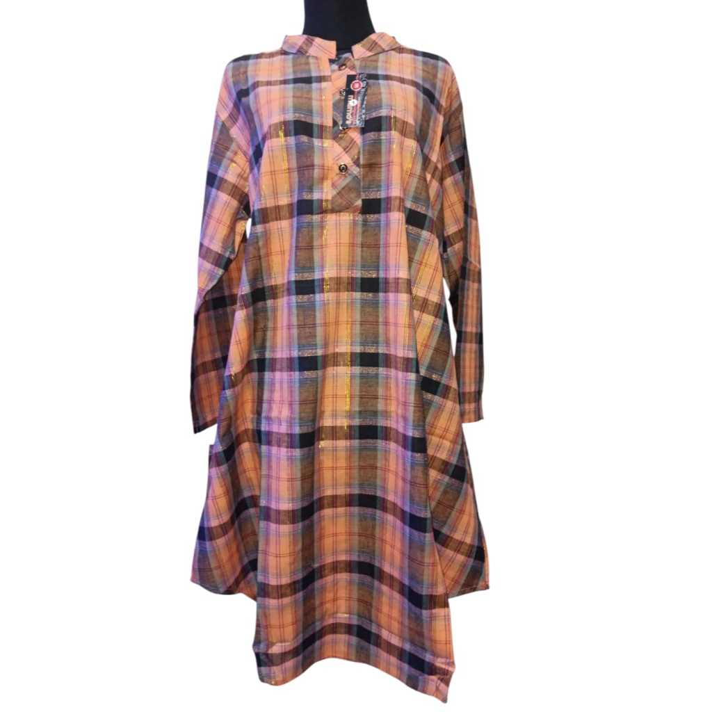 Tunik Wanita Motif Kotak Lengan Panjang Bahan Nyaman Cocok untuk Casual dan Muslimah