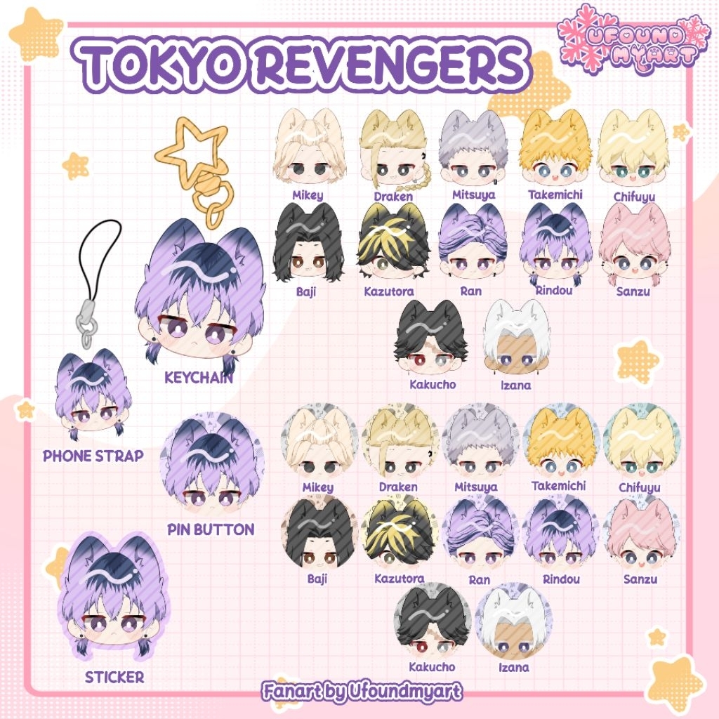 [Ufoundmyart] Fanmerch Tokyo Revengers (Keychain Phone strap Pin button Sticker)
