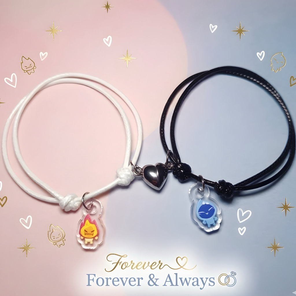 Gelang Couple Magnet Karakter Api & Air Lucu / Gelang Persahabatan Magnet Heart Couple Bracelet Fire