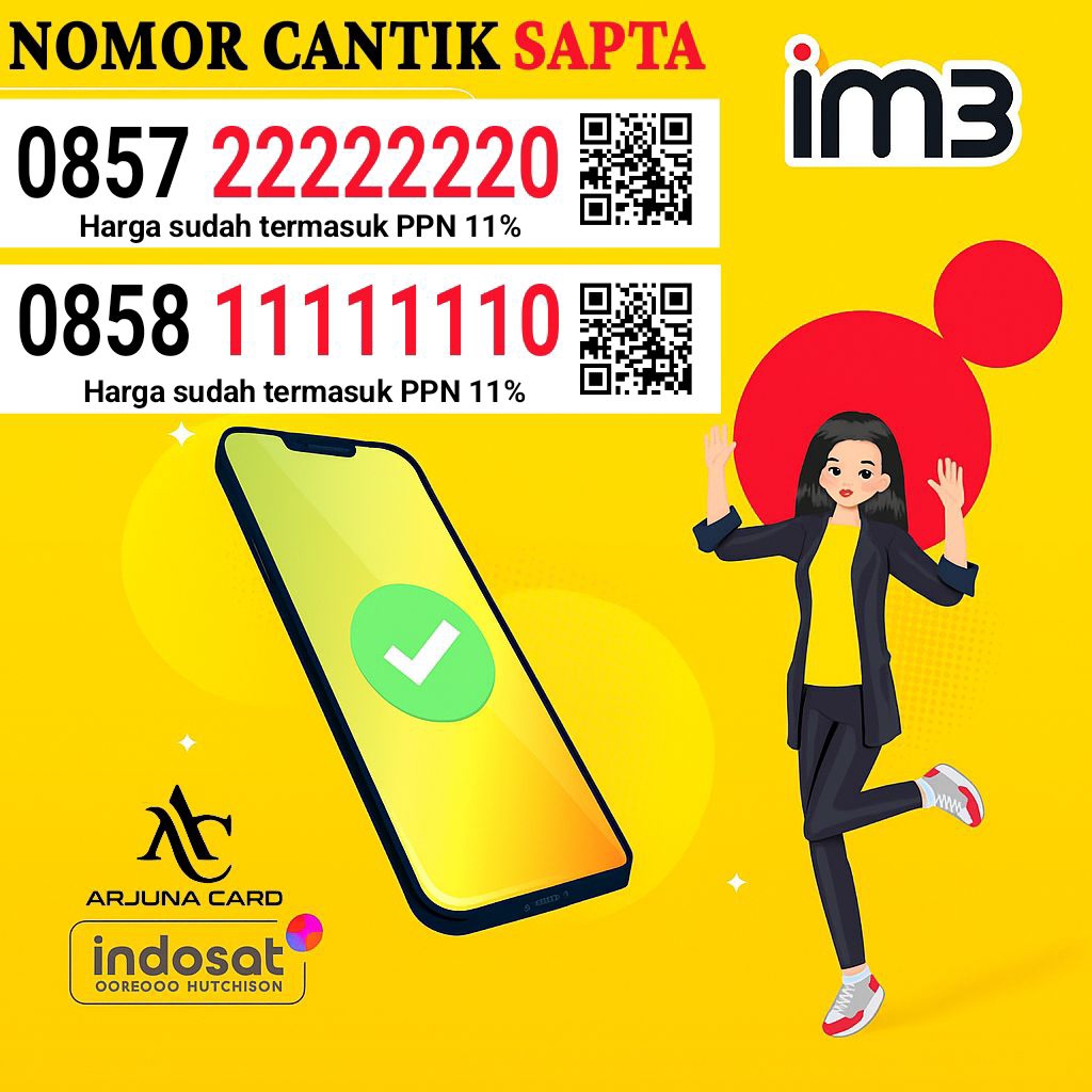 Nomor Cantik im3 sapta perdana indosat 1111111 dan 2222222 4GLte