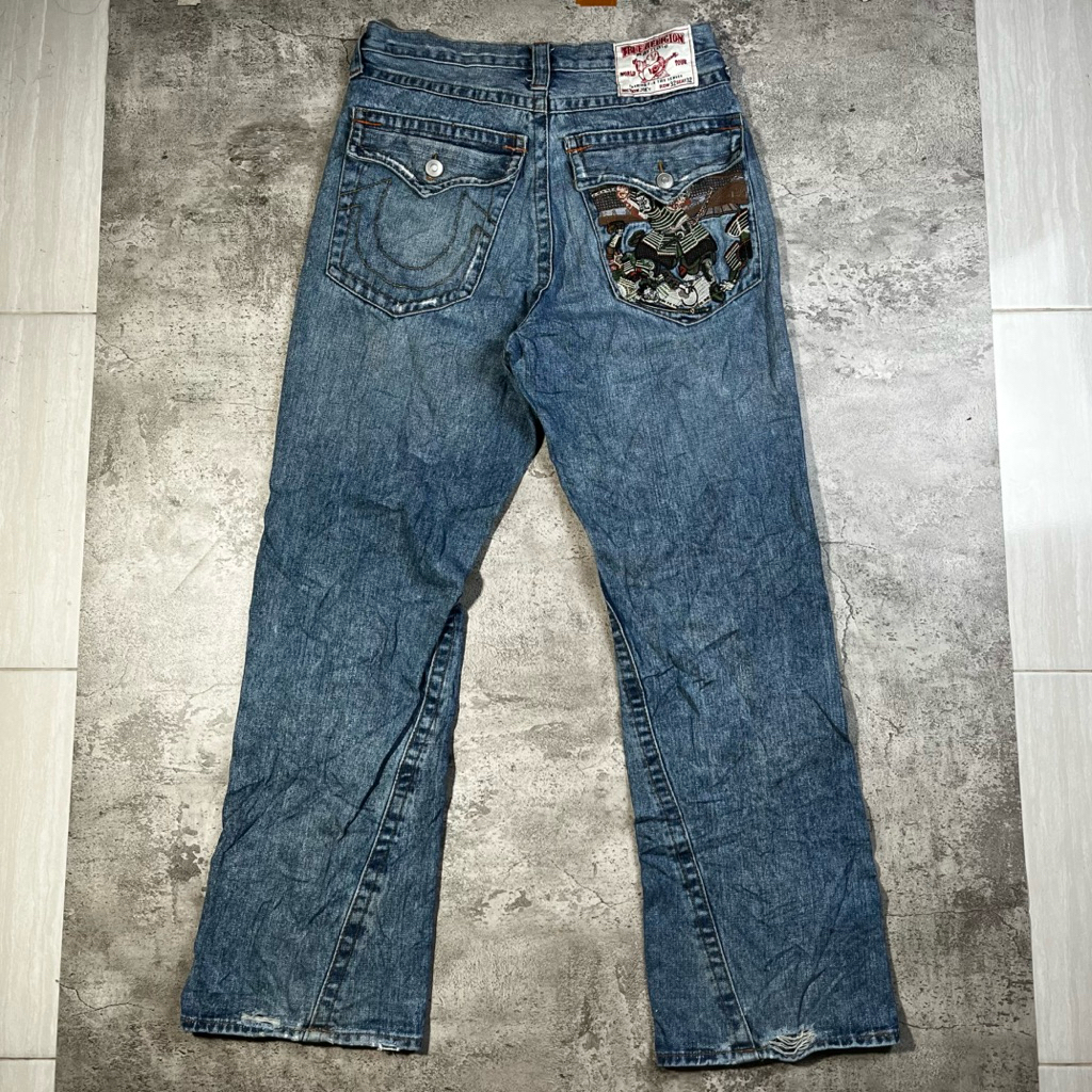 celana panjang denim true religion bordir samurai biru Size 32