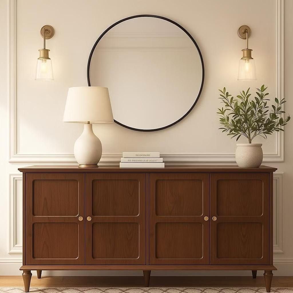 Bufet Minimalis Kayu Jati Kombinasi Cermin Bufet Serbaguna Modern