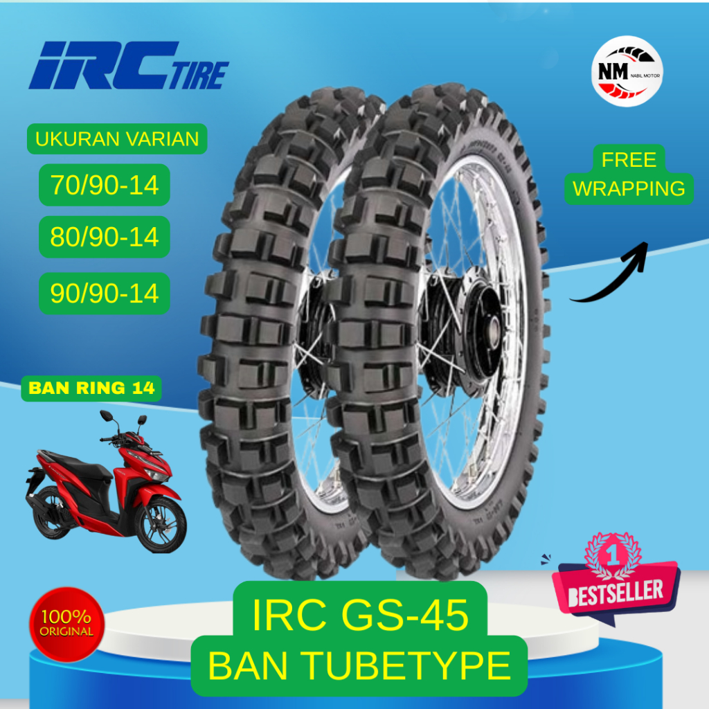 Ban Motor Cross IRC GS 45 70/90-14 80/90-14 90/90-14 Tube Type Ring 14 Untuk Matic