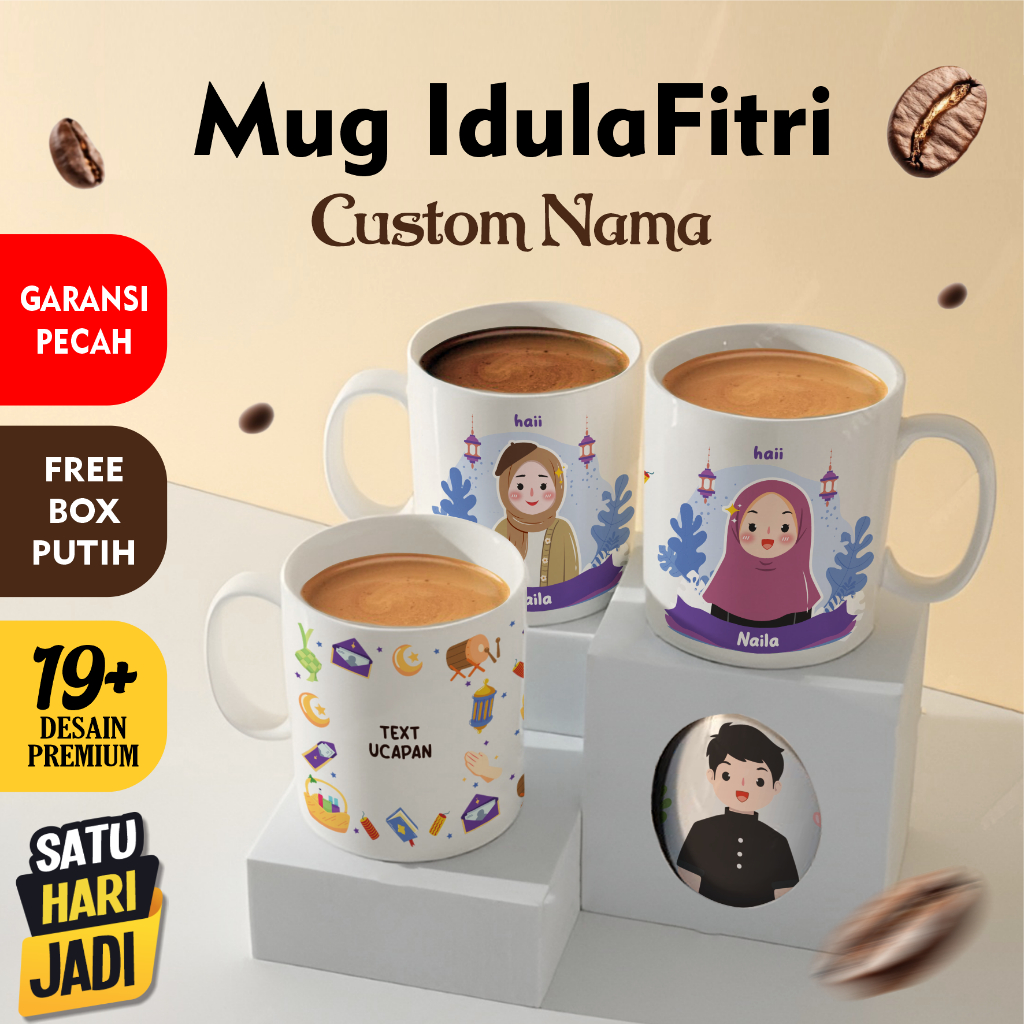 Souvenir Gelas Mug Lebaran Idul Fitri Custom untuk Anak Teman Sahabat Keluarga Cewek Cowok