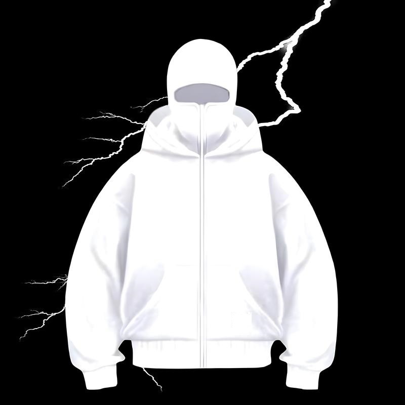 Hoodie Balaclava Zipper Jaket Hoodie Boxy Putih Ninja Balaclava