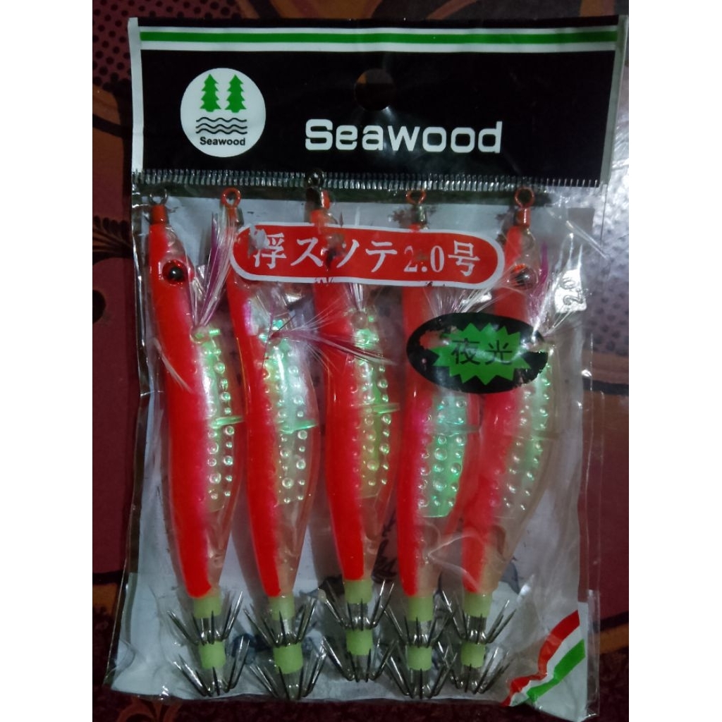 isi 5 umpan pancing cumi sotong 2.5 inch bentuk udang squid jig power hook premium nyala dalam gelap