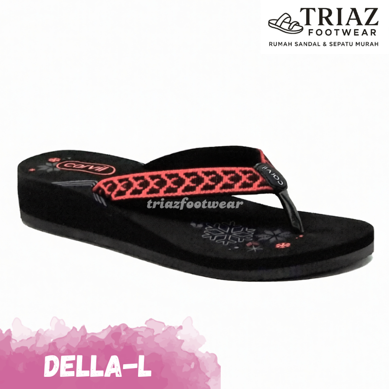 Carvil Sandal Wanita Della-L Sendal Wedges Jepit Dewasa Remaja Spons Murah Original