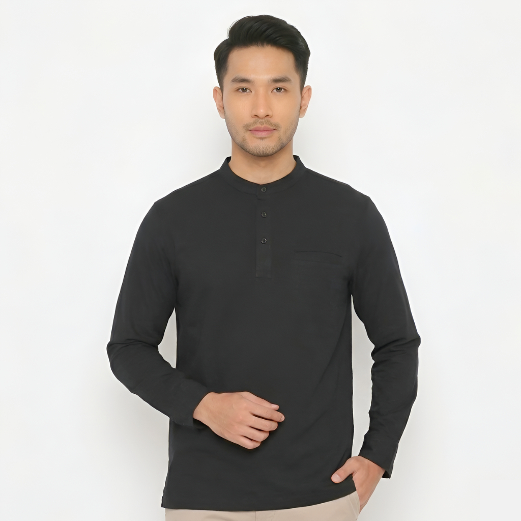 Baju Koko Pria Model Henley Lengan Panjang | Baju Lebaran