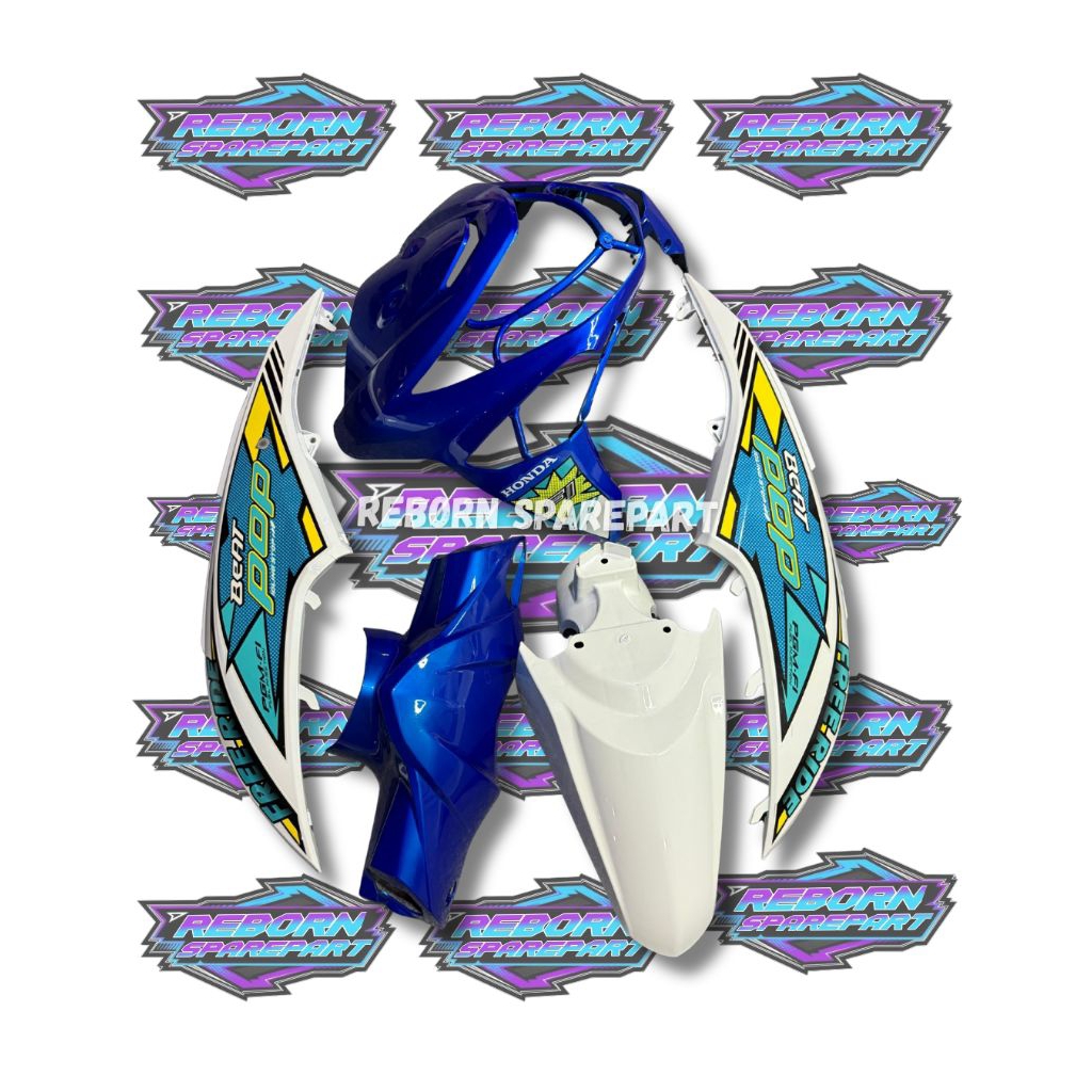 cover full body halus Honda beat pop biru putih plus striping