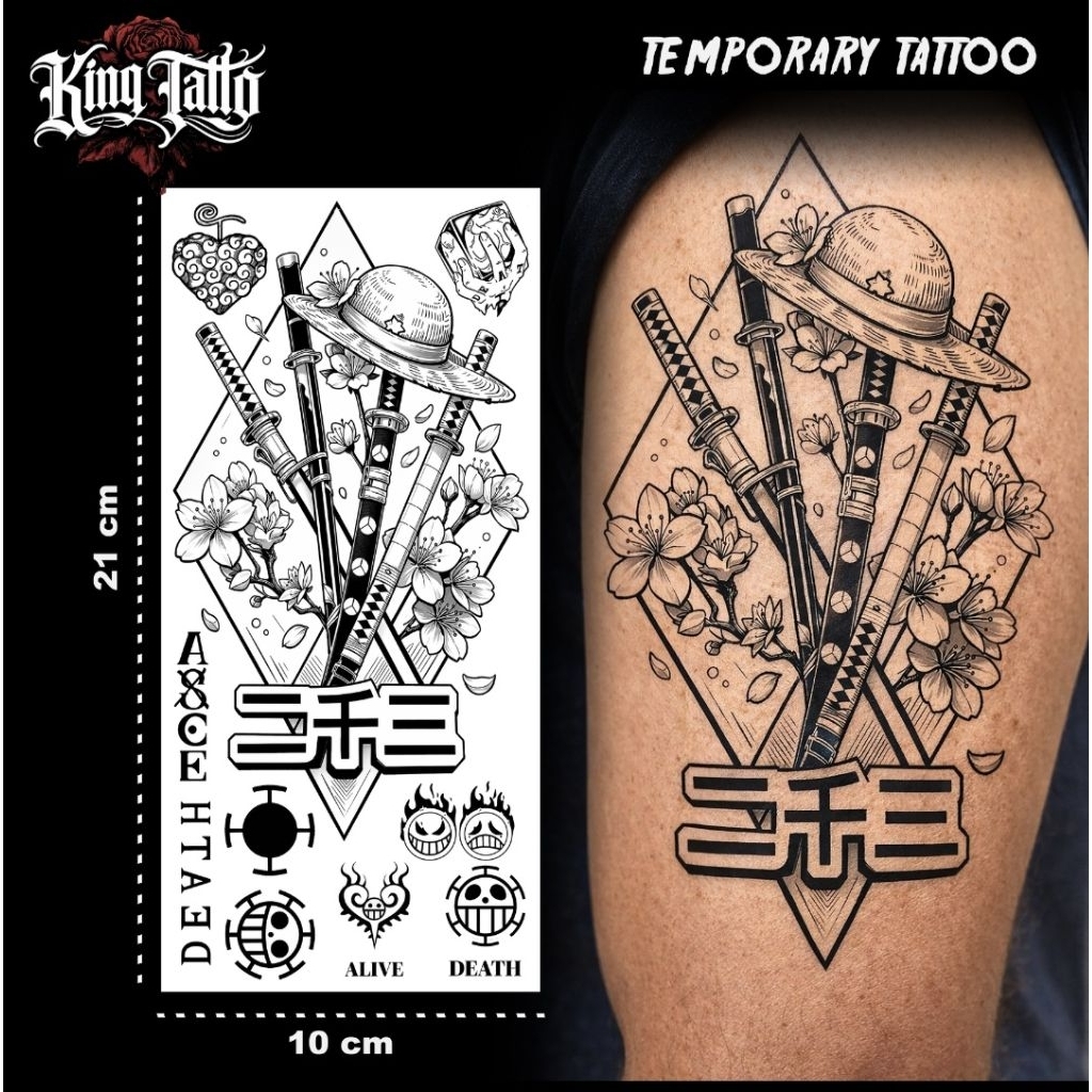 Tatto Anime One Piece Trafagar Law Tatto Temporary King Tatto 21 x 10 CM Tahan Lama