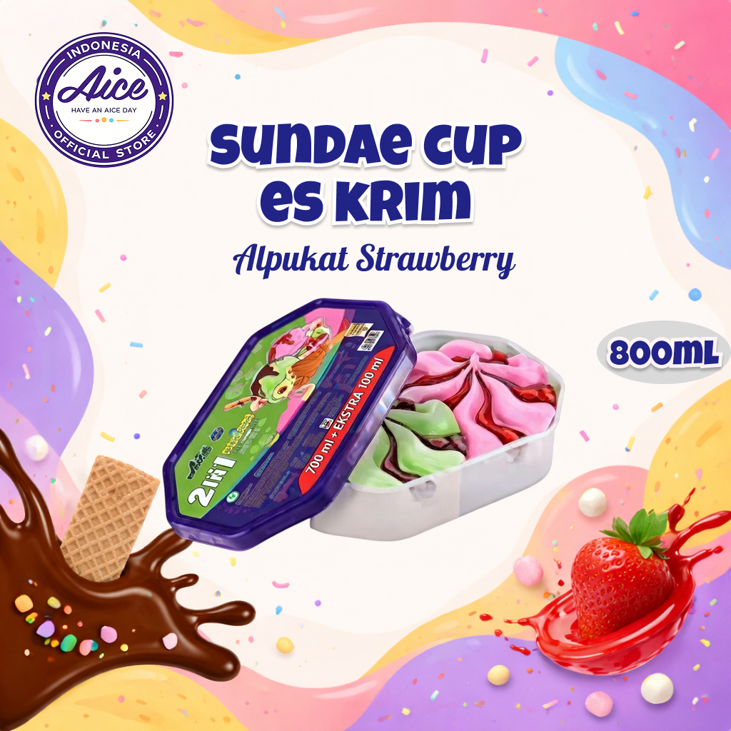 AICE Es Krim Alpukat Strawberry Sundae 800ml 1Pcs 3pcs 6pcs Rasa Kombinasi
