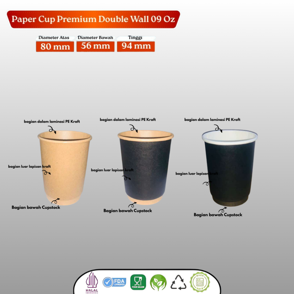 (25 Pcs) Paper Cup Kraft 9oz Hot / Paper Cup Polos / Paper Cup Double Wall / Gelas Kertas Premium / 