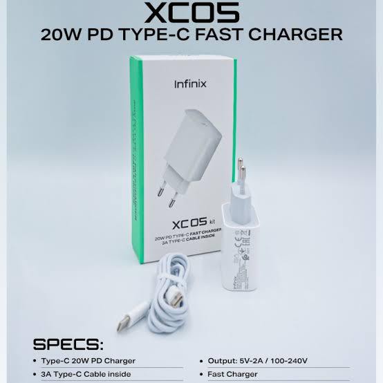 Infinix XC05 Charger Kit 20W Fast Charging Set + Kabel cable type C to type c original Infi nix xc 0